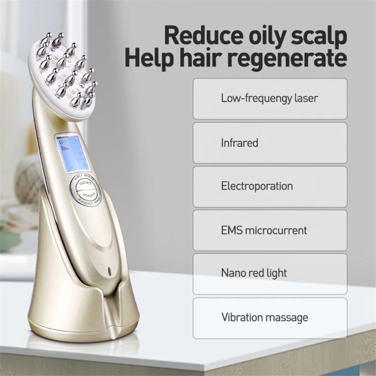 A66I Infrared EMS Radio Frequency Vibration Anti-Dropping Massager Scalp Massage Comb Micro-Current Hair Care Hair Loss